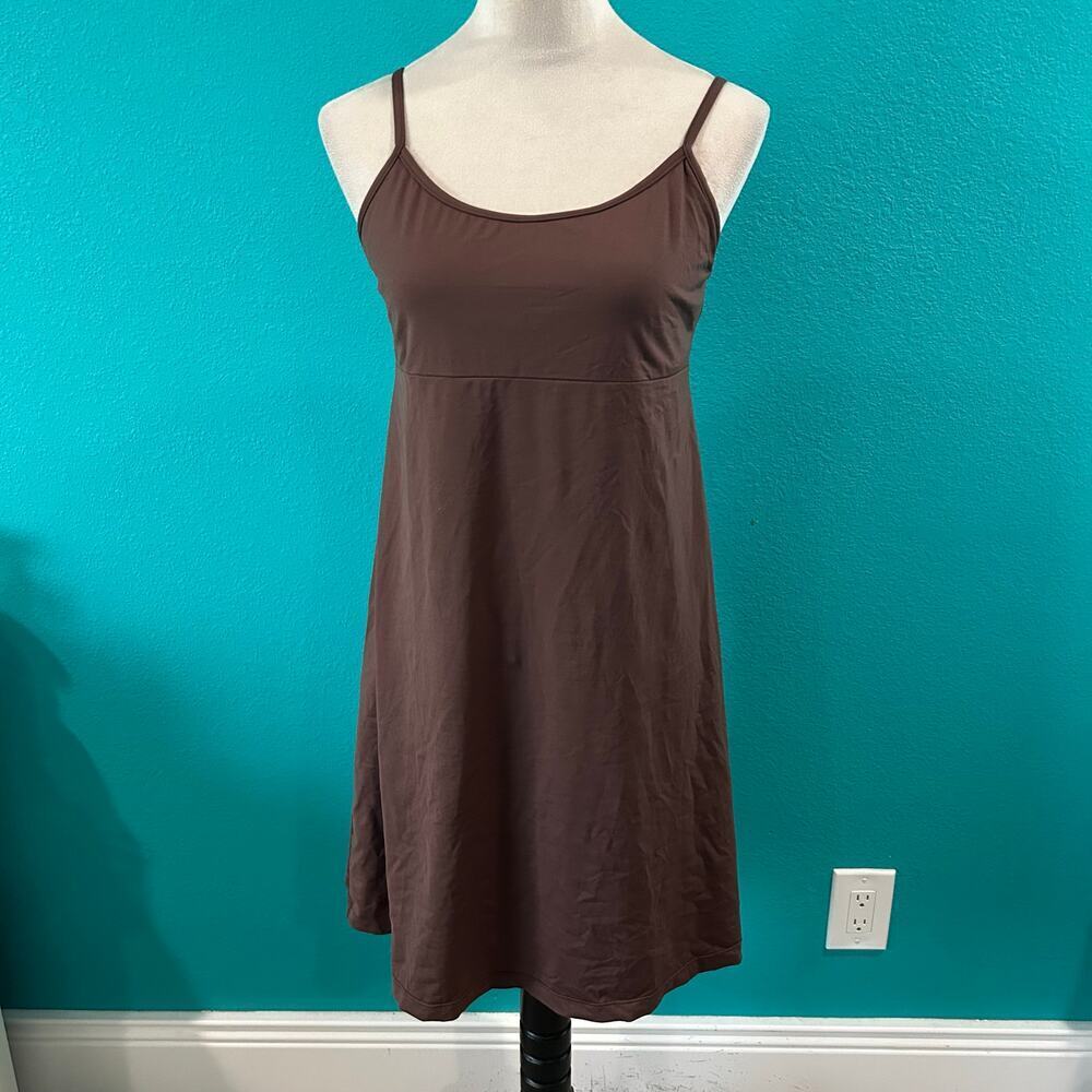 Athleta Brown Sleeveless Mini Dress Strappy Athleisure Built In Bra Size M